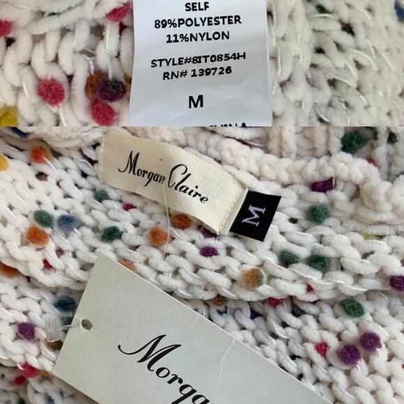 Morgan Claire White & Multicolor Distressed Open Knit Sweater Women's Medium NWT - Picture 10 of 10